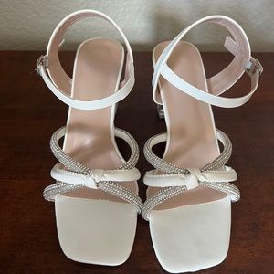 WHITE RHINESTONE CLEAR HEELS
